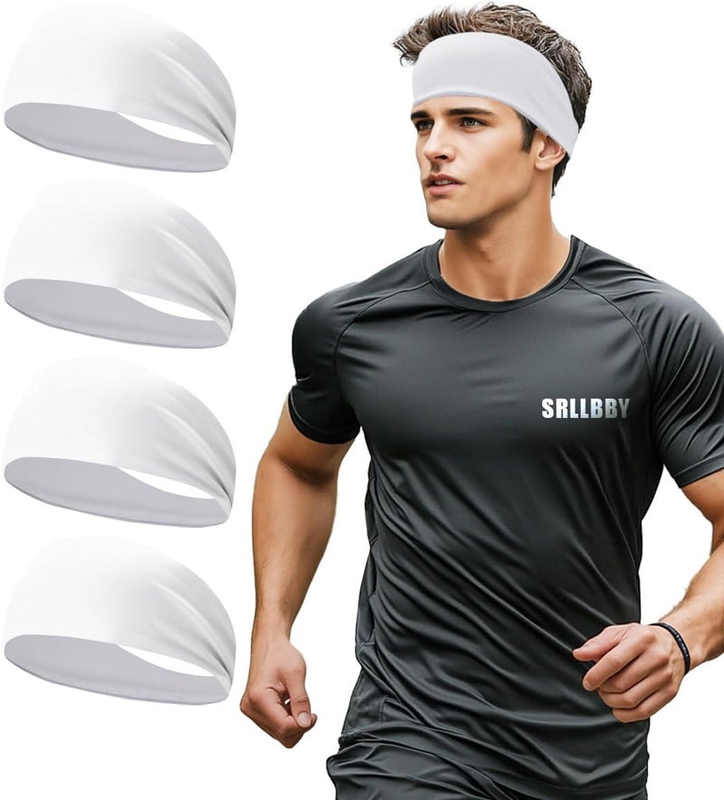 SRLLBBY 4 PCS Double-Layer Workout Headbands, Stretchy Sports Sweatband for Men and Womem, Sweat Wicking Hairbands for Running - Image 1